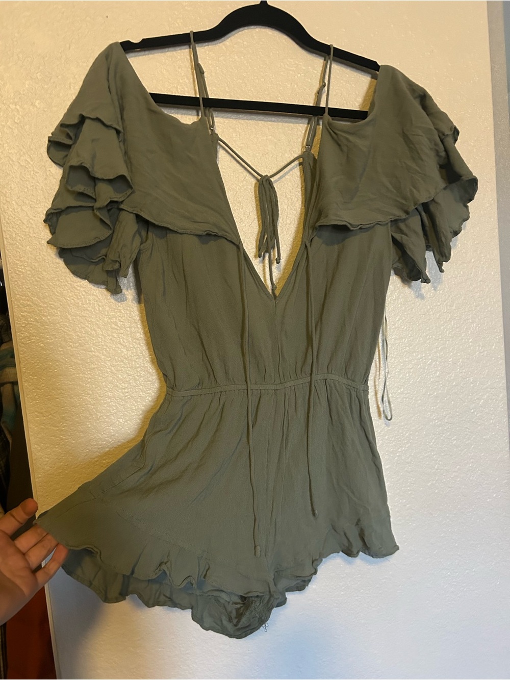 Cotton Candy Olive Green Ruffle Off-Shoulder Camisole